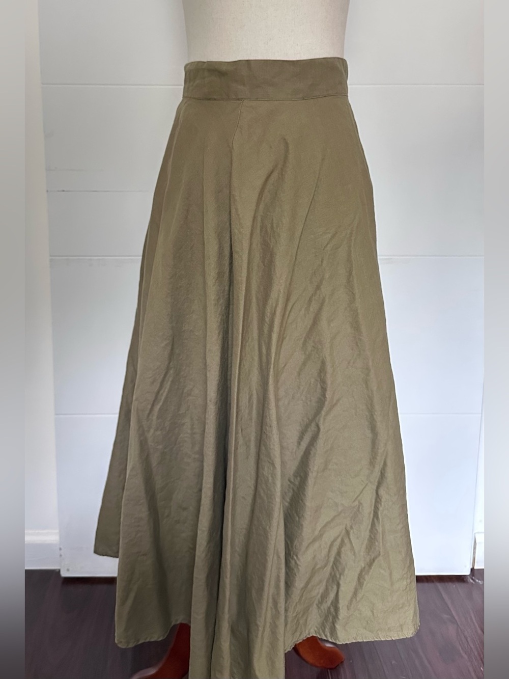 Vintage Olive Green A-Line Maxi Skirt Carry Back Size 4